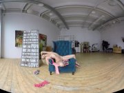 Lovely blonde amateur with natural tits stripping in VR 14/16