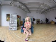 Lovely blonde amateur with natural tits stripping in VR 4/16