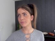 Pigtailed Cutie Takes Hot Load Over Her Tongue 2/16