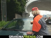 Old blonde woman double penetration in the fields 4/16