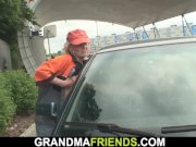 Old blonde woman double penetration in the fields 7/16