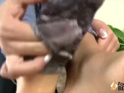 Teen brunette takes off ballet flats and socks to get barefoot 13/16