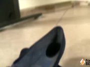 Teen brunette takes off ballet flats and socks to get barefoot 6/16