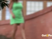 Pantiless Curvy Chick Pees Outside On Steps 1/16