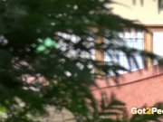 Pantiless Curvy Chick Pees Outside On Steps 16/16