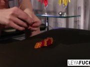 Leya Falcon shoves 16 licorice sticks inside her ass 3/16
