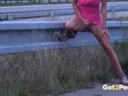 Public Pissing On The Highway For Sexy Brunette 10/16