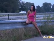 Public Pissing On The Highway For Sexy Brunette 13/16