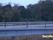 Public Pissing On The Highway For Sexy Brunette 16/16