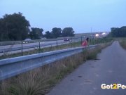 Public Pissing On The Highway For Sexy Brunette 2/16