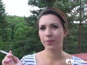 Beauty smokes before she masturbates outdoors on cam 3/16