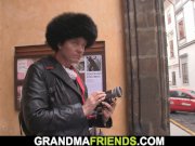 Old grandma in red lingerie double penetration 1/16