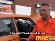 Fake Driving School Redhead horny minx quirts on mechanics big black cock 2/16