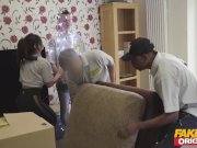 FAKE REMOVALS Fun with the Tossers gang as MILF and teen get fucked 3/16