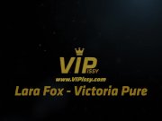 Sexy lesbian babes Victoria Pure and Lara Fox share a dildo and speculum an 2/16