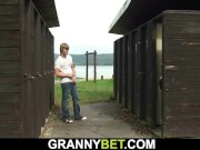 He fucks 60 years old blonde in public changing room 6/16