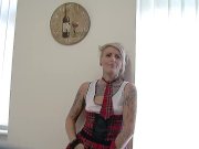 Blonde tattooed chick in a miniskirt teasing 2/16