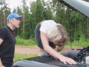 Sweet blonde tries to fix the car but gets fucked instead 3/16