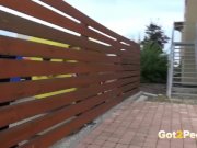 Fit Brunette Pees Down The Stairs 1/16