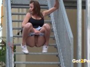 Fit Brunette Pees Down The Stairs 6/16