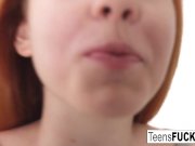 Pretty redhead gets her tight pussy filled with cock and cum 3/16