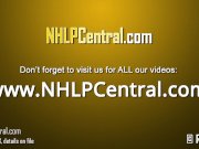 Curvy big tits blonde Beth Bennett fucks glass dildo in nylons stilettos 1/16