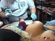 Shyla Stylez gets tattooed while playing with her tits 12/16