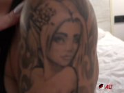 Tattooed German MILF Sophie Logan sucks a big dick 4/16