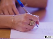 TUSHY Gorgeous brunettes seduce professor in anal threesome 1/16