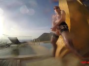 Sexy mature Red XXX masturbates outside by the pool 14/16