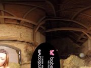 Solo girl, Daphne Klyde is using a black dildo, in VR
