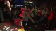Bar bisexual gay lesbian Go-go dancer gets fucked by bar crowd