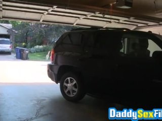 Inked daddy uses toys to stroke his throbbing dick in a car